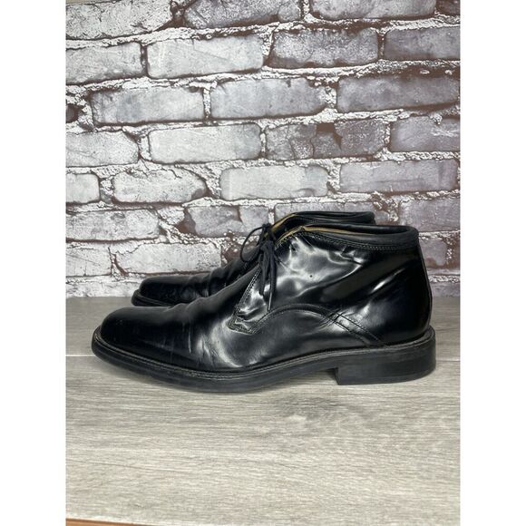 Cole Haan Waterproof Black Patent Leather Lace Chukka Boots Men Sz 10.5M US/44EU - Picture 1 of 16